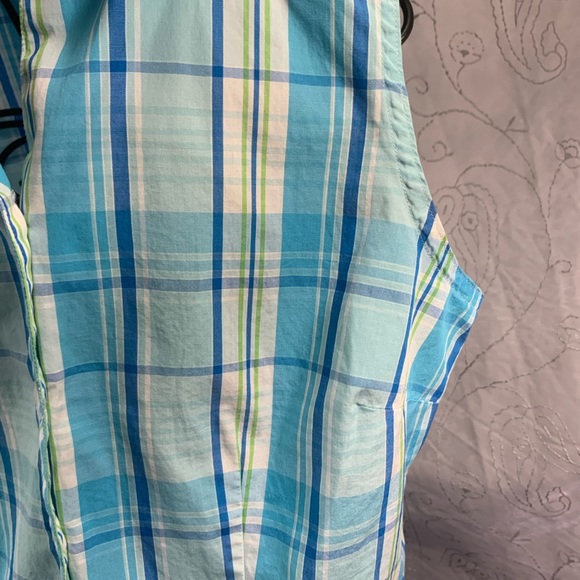 Casual Corner Annex Shirt Blue Plaid Sleeveless Collared Button Up - Picture 2 of 7
